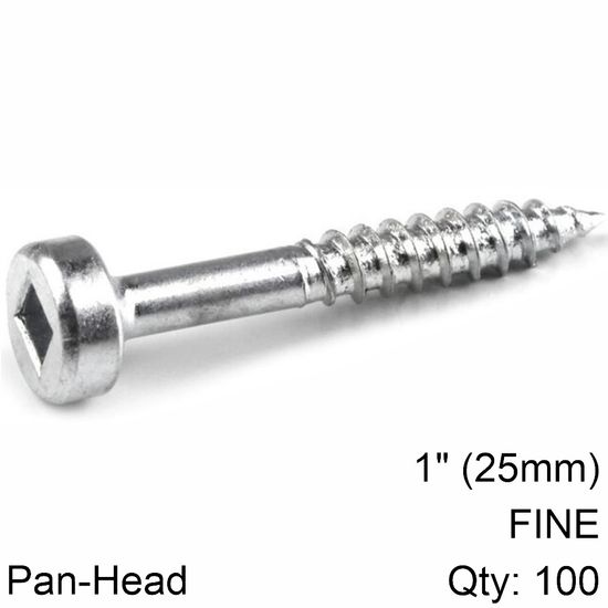 KREG Zinc Pocket Hole Screws 25mm 1.00' #6 Fine Thread Pan Head 100ct